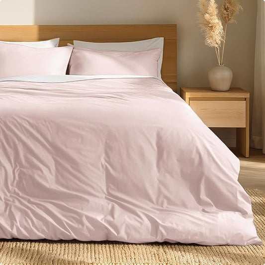 Bare Home 100% Organic Cotton King Duvet Cover Set - Crisp Percale Weave - Lightweight & Breathable - Cooling Duvet Cover Set (King, Dusty Pink)