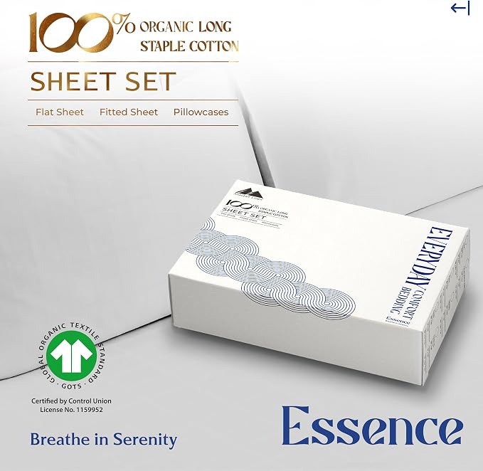 Mayfair Linen 100% Organic Cotton Sheets Twin XL Size - 3 PC Organic Cotton Twin XL Size Percale Weave Sheet Set, Cooling, Crisp & Breathable, 16" Deep Pocket Hotel Quality Bedding Set - Light Grey