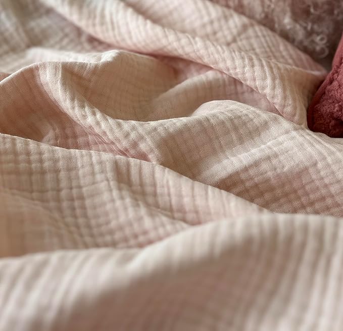 KyraHome 100% Organic Cotton Muslin Throw Blankets for Couch, Girls, Adults, 50"x60", Pre-Washed Plant Dyed, Breathable Lightweight Summer Throw Blanket, All Season (Soft Pink)