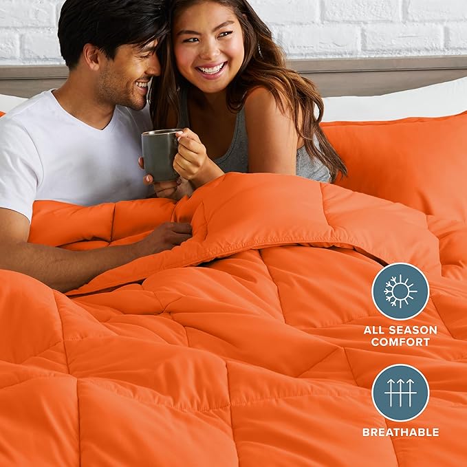 Bare Home Comforter Set - Queen Size - Ultra-Soft - Goose Down Alternative - Premium 1800 Series - All Season Warmth (Queen, Orange)