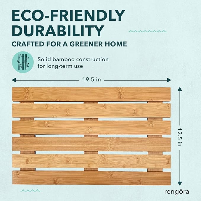 Outdoor Bamboo Bath Mat 19.5x12.5", Non-Slip Bamboo Shower Mat for Indoor/Outdoor Shower Floor, Spa Decor for Sauna Floor, Wood Bathroom Accessories, Wood Bath Mats, Spa Room Decor for Bathroom