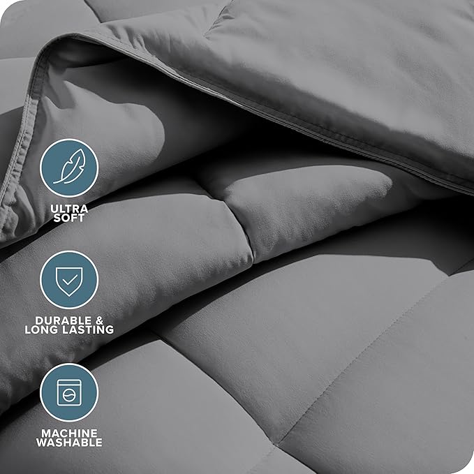 Bare Home Duvet Insert Comforter - Full Size - Goose Down Alternative - Ultra-Soft - Premium 1800 Series - All Season Warmth - Bedding Comforter (Full, Grey)