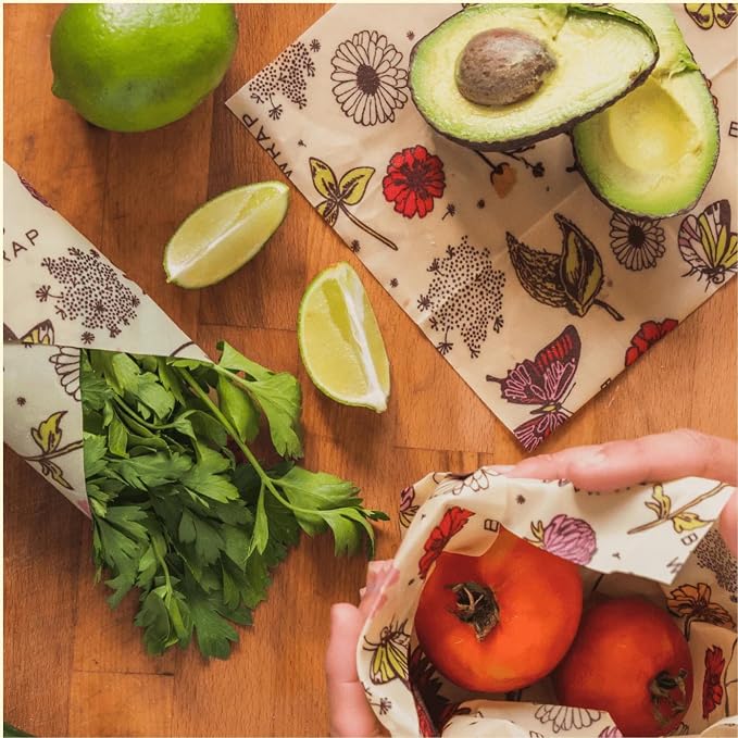 Bee's Wrap Beeswax Wraps for Food - 3 Pack of Assorted Beeswax Wraps - Small, Medium & Large Wrap - Plastic Free Made in USA Reusable Natural Food Wrap - Meadow Magic Print