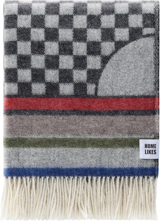 JJ Textile Geometric Throw New Wool & Recycled Merino Sheep Wool- Soft & Cosy with a Reversible Design - Sustainable Throw for Bed, Sofa & Home Decor - Large Blanket 190cm x 130cm.