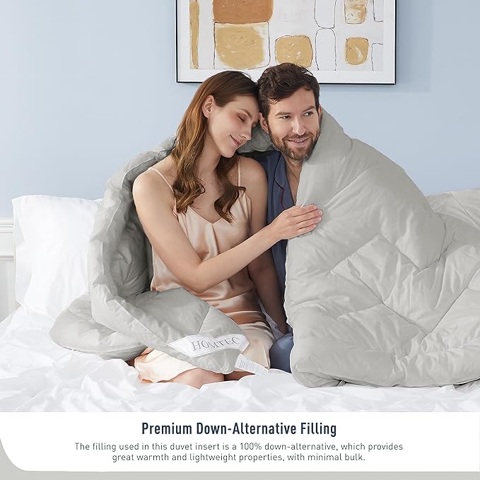 Oversized Queen Size Duvet Insert - All Season 100% Cotton Comforter - Quilted Fluffy Down Alternative Duvet Insert - Light Gray - Soft Breathable & Lightweight with 8 Corner Tabs - 98"x98"