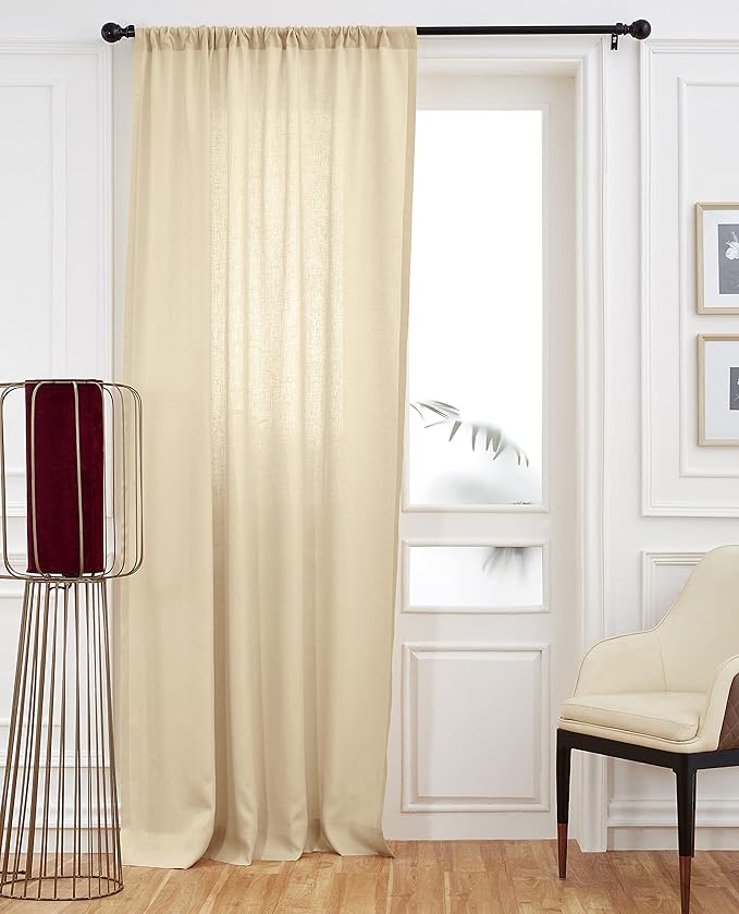 Solino Home European Flax Linen Curtain Beige, 52 x 96 Inch Light Filtering Rod Pocket Curtain 96 Inch, 100% Pure Linen Window Treatment for Living Room, Bedroom - 1 Panel