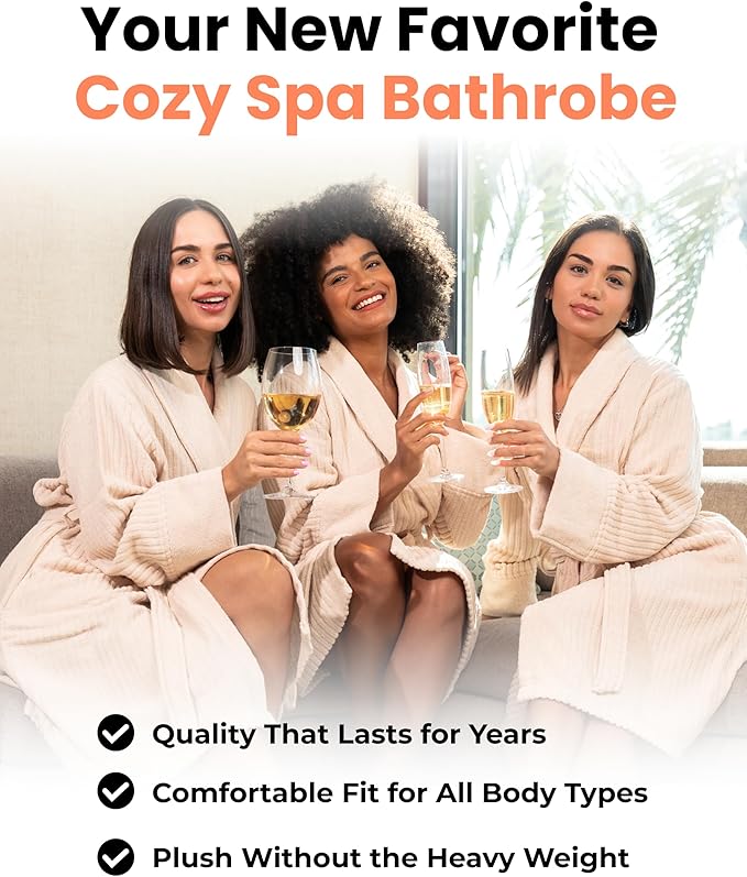 100% Organic Turkish Cotton Bathrobe - Terry Cloth Spa Towel Robe Lightweight Absorbent Shower Robe