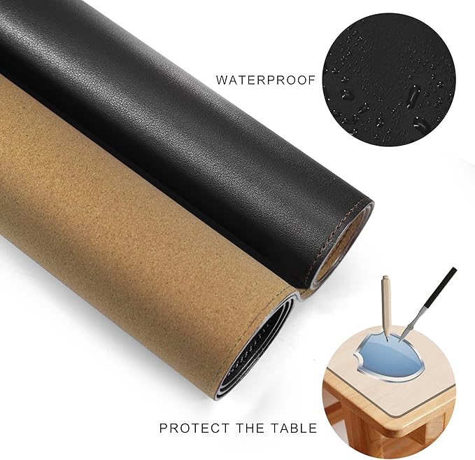 MAIDERN Cork & Leather Desk Mat, 63' x 23.6' Large XXL, Full Size Reversible Desk Pad Protector for Gaming & Home Office (Black)