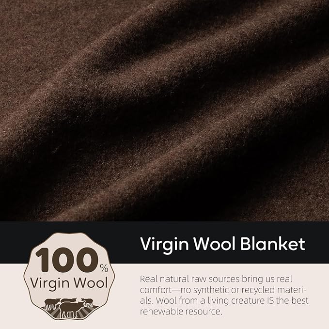 Molithe 100% Wool Blanket, 48" x 62", Warm, Thick, Washable, Military Wool Blanket, Great for Camping, Outdoors, Sporting Events, Survival Kits, Brown