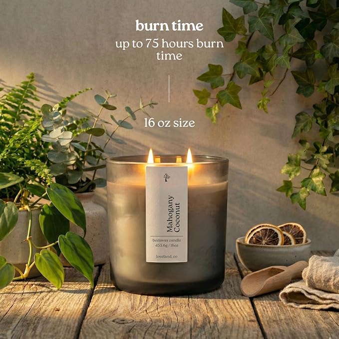 Aspen & Oak Luxury Beeswax Candle, 16oz | Long Burning Pure Beeswax Candles, Non Toxic, Natural, Clean, Essential Oil Scented Organic Candles, Home Decor & Gifts (Mahogany Coconut)