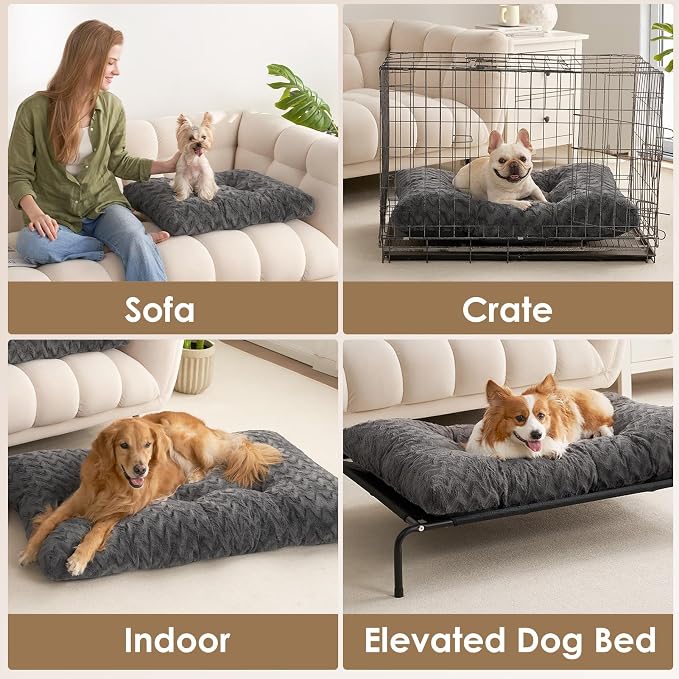 EHEYCIGA XXL Washable Dog Bed for Crate 47x29 Inch, Kennel Pad for Extra Large Dogs Up to 100 lbs, Plush and Comfy Pet Sleeping Mat, Charcoal