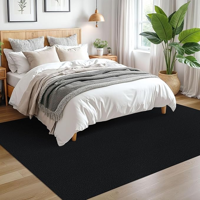 EARTHALL Washable Area Rugs 5x7 Ft Non Slip Living Room Rugs Cotton Rubber Backed Dining Room Rug Braided Bedroom Rugs Indoor Outdoor Floor Carpet for Living Room, Bedroom, Dining Room, Black/Grey