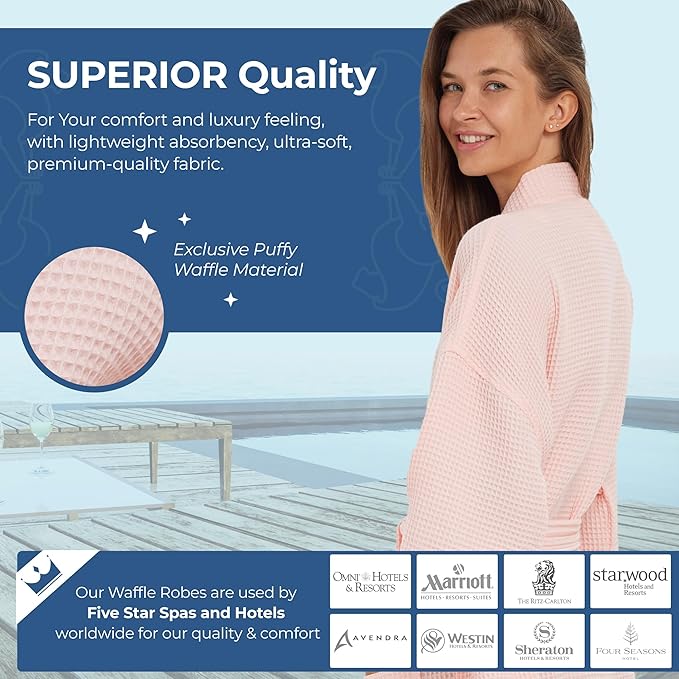 MONARCH Unisex Square Waffle Spa Kimono Robe – Soft Lightweight Fabric & Generously Sized Hotel & Spa Robe with Pockets