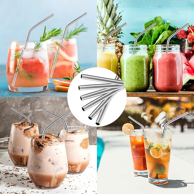 Besteek Home 6 Pcs Stainless Steel Straws, Reusable Metal Straws for 30 oz & 20 oz Tumblers Cups Mugs Cold Beverage, Cleaning Brush Included