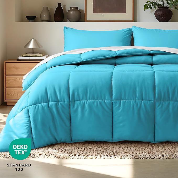 Bare Home Comforter Set - Queen Size - Ultra-Soft - Goose Down Alternative - Premium 1800 Series - All Season Warmth (Queen, Aqua)
