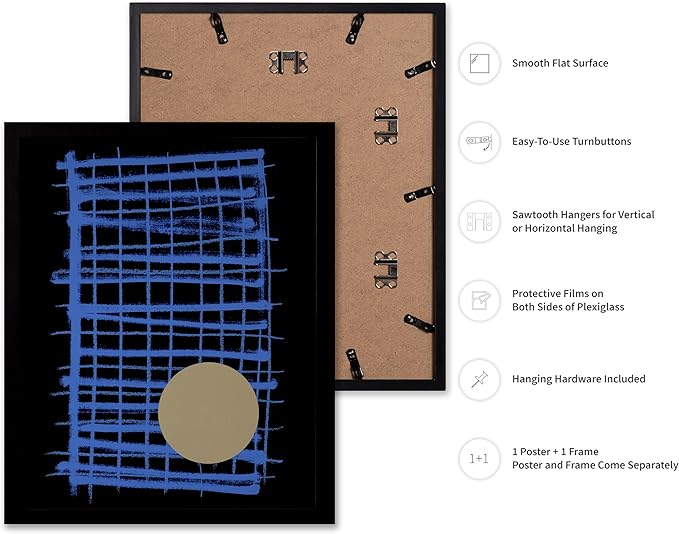 Monem Art Blue Grid Abstract Geometric Print - Modern Minimalist Art Poster - Wall Decor for Living Room, Bedroom or Office - 12x16 Black Framed Wall Art by Mareike Bohmer