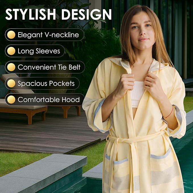 ATANI 100% Turkish Cotton Bathrobe S-XXL for Women & Men – Peshtemal Style Soft Cozy Lounge Robe, Absorbent & Lightweight