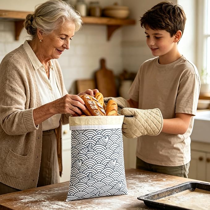 Beeswax Bread Bag Portable Large Reusable Food Storage | Dough Baking Cotton Waxed Bags for Lovers Families Friends Women Men