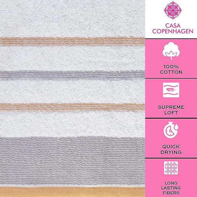 CASA COPENHAGEN White Bay 4Pcs 100% Egyptian Cotton Designer Hand Towels Gift Set- Grey - Beige 600 GSM, 28"x16", 4Hand Towels for Bathroom Set for Women & Men