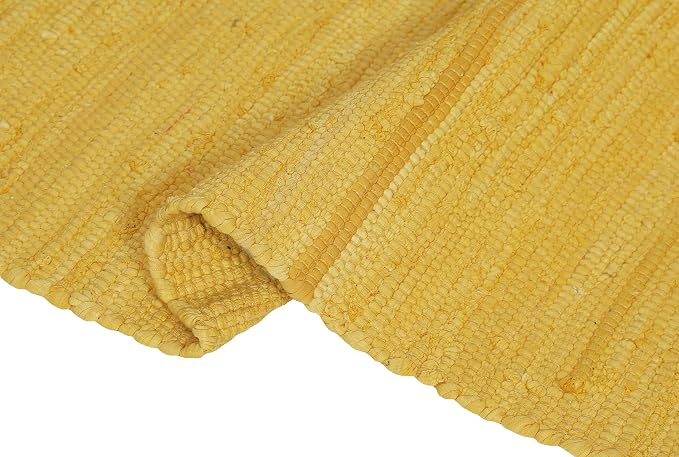Cotton Rag Rug 24x36'' | 2x3' Multicolor Area Rug - Hand Woven, Washable & Reversible with Tassels - Perfect for Living Room, Kitchen, Entryway, or Bedroom (Solid Mustard)