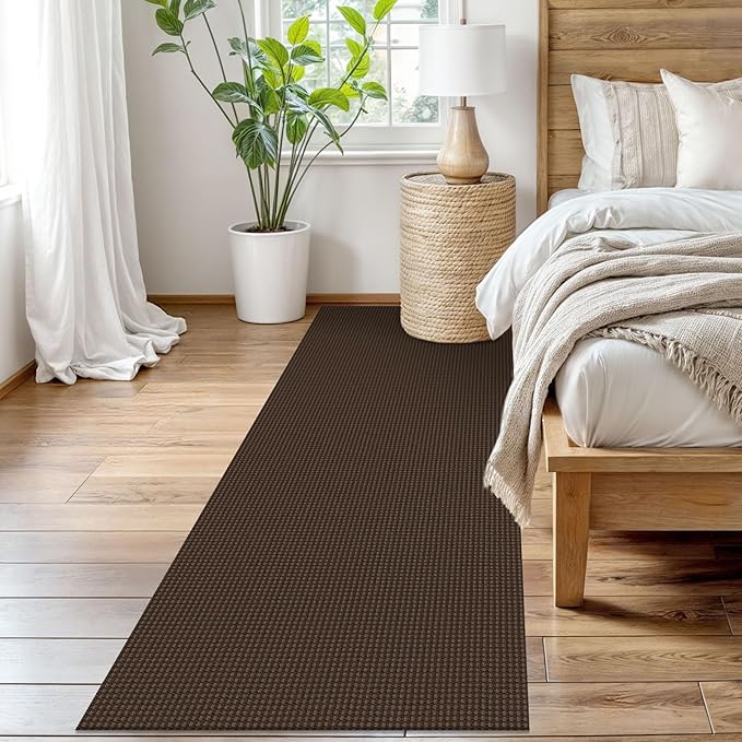 EARTHALL Woven Runner Rug 3x8 Ft Washable Runners for Hallways Wide Non Slip Rubber Backed Kitchen Runner Braided Indoor Floor Carpet for Entryway, Hallway, Kitchen, Bedroom, Brown