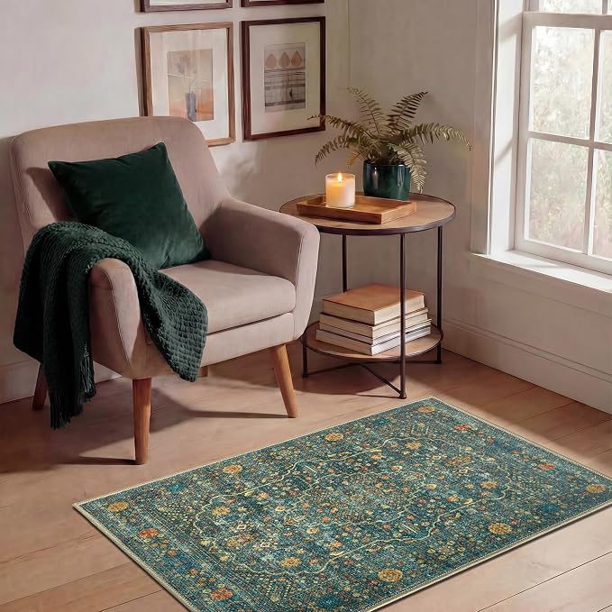 Keen Home Design 2x3 Rug - Machine Washable Entry Rug with Non-Slip Backing, Ideal for Enteryway, Kitchen, Bathroom, Laundry Room - Vintage, Easy Clean, Durable, Low Pile Rug - (2' x 3')