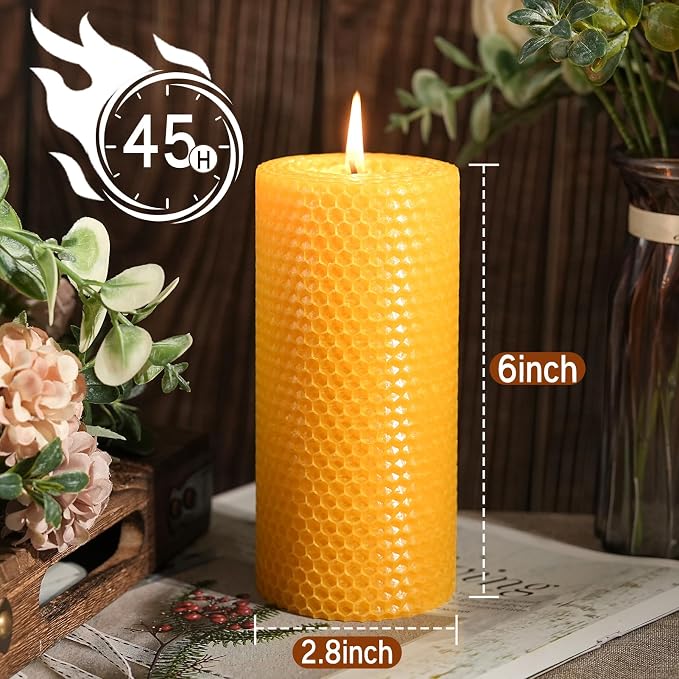 Beeswax Pillar Candles 4 Pack, Beeswax Candle Non-Toxic for Home | Natural Beeswax,Non-toxic,Emergency Candle,Organic,Handmade,Unscented,Long Burning,2.8x6 Inch,Prayer,Bees Wax Candles