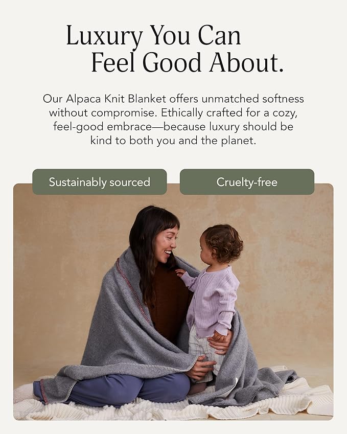 UnHide Knit Alpaca Blanket - 60" x 80" Ultra-Soft & Lightweight Throw - Made with Alpaca & Merino Wool - Sustainable & Ethically Sourced - Night Owl