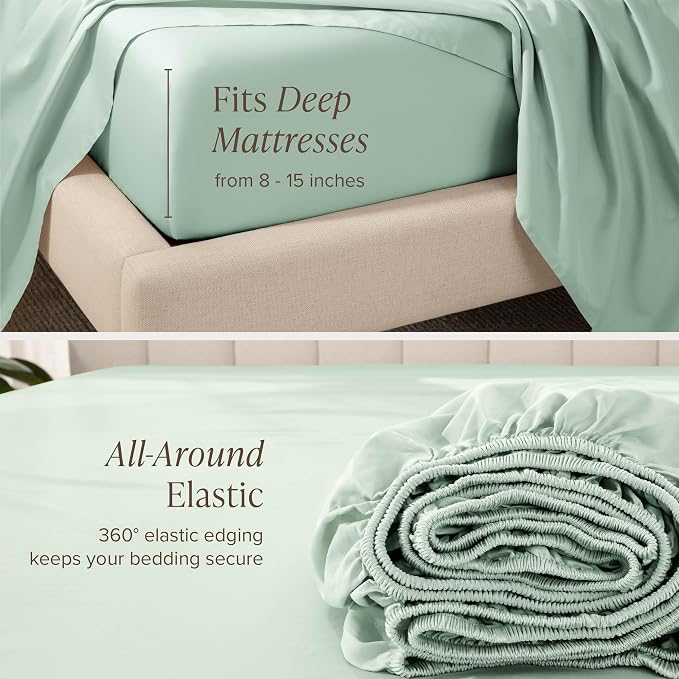 Bare Home 100% Organic Cotton Twin Extra Long Sheet Set - 400 Thread Count - Smooth Sateen Weave - Breathable & Cooling - Hotel Luxury Set - Deep Pocket Bed Sheets (Twin XL, Willow)