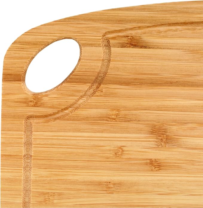 BambooMN Natural Bamboo Cutting Board w/Juice Groove and Hanging Hole - 11.75" x 8.63" x 0.4" - Vertical Cut - 1 Piece