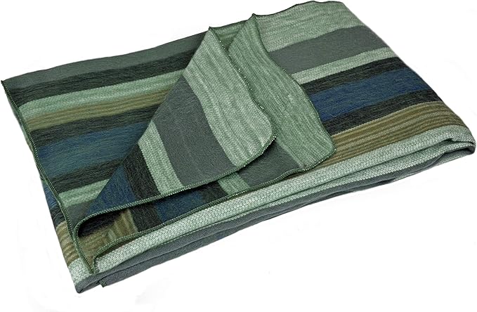 Alpaca Land, Handmade Ecuadorean Alpaca Wool Blankets/Throws (Green Stripe)