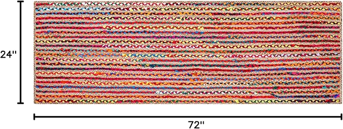 Hausattire Bohemian Braided Runner Rug 2'x6' - Multi Color, Long Farmhouse Jute Cotton Area Rag Rugs for Hallway, Kids Bedroom, Kitchen | Colorful Hand Woven Reversible Floor Carpet - 24x72 Inch