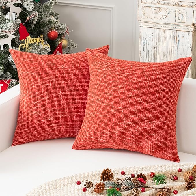 Kevin Textile Set of 2 Fall Pillow Covers Decorative Linen Throw Pillow Covers Square Cushion Case for Sofa Couch Home Decor 20x20 Inches Burnt Brick