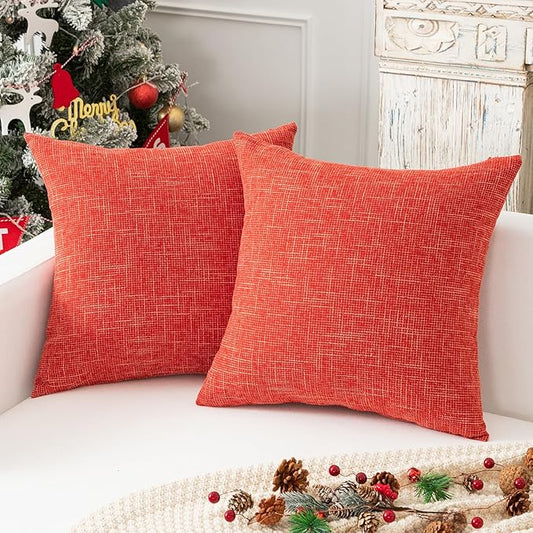 Kevin Textile Set of 2 Fall Pillow Covers Decorative Linen Throw Pillow Covers Square Cushion Case for Sofa Couch Home Decor 20x20 Inches Burnt Brick