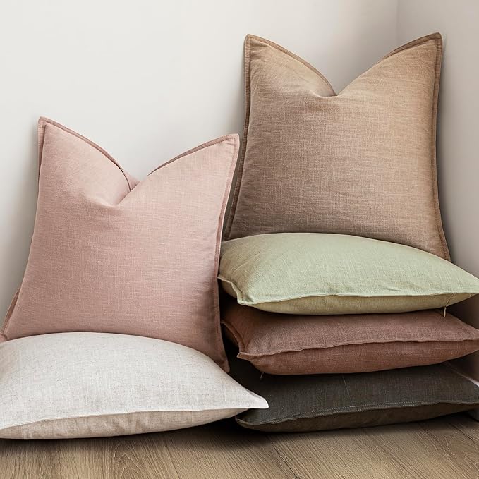 Foindtower Pack of 2, Decorative Linen Solid Throw Pillow Covers Soft Accent Cushion Case Boho Farmhouse Pillowcase for Chair Couch Sofa Bedroom Living Room Home Decor 16 x 16 Inch Light Sage Green