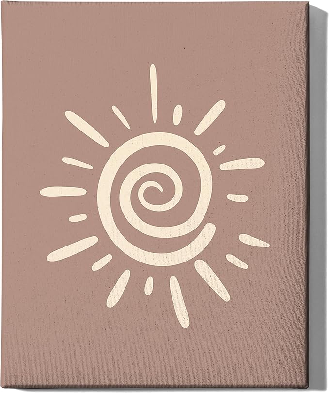 Abstract Spiral Sun Wrapped Canvas Wall Art Swirl Sunburst Print Earth Tones Terracotta 16x20 Inch Gallery Stretched Modern Nature Home Art