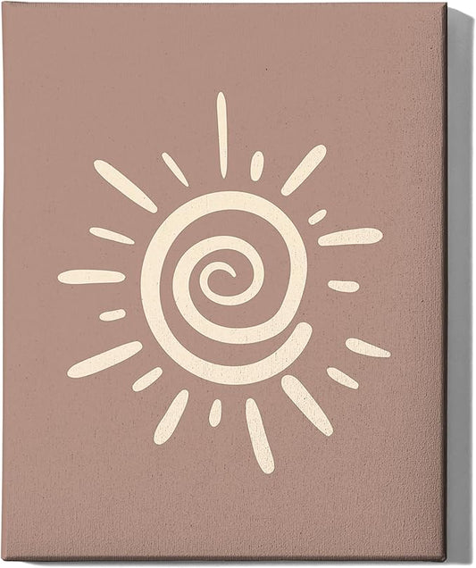 Abstract Spiral Sun Wrapped Canvas Wall Art Swirl Sunburst Print Earth Tones Terracotta 16x20 Inch Gallery Stretched Modern Nature Home Art