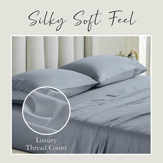 KARISSA MAE Pure Viscose from Bamboo Standard Size Pillowcase Set | 100% FSC Certified | Luxuriously Soft | Cooling | [Chambray Blue]