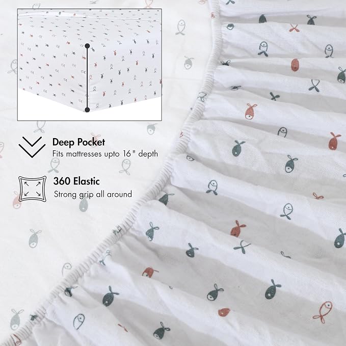 RUVANTI Flannel Sheets Twin XL Size - 100% Cotton Double Brushed Twin XL Sheet Sets, Deep Pockets 16 Inches, All Seasons Breathable & Extra Soft Bed Sheets, Warm & Cozy, 3 Piece, Little Swimmers
