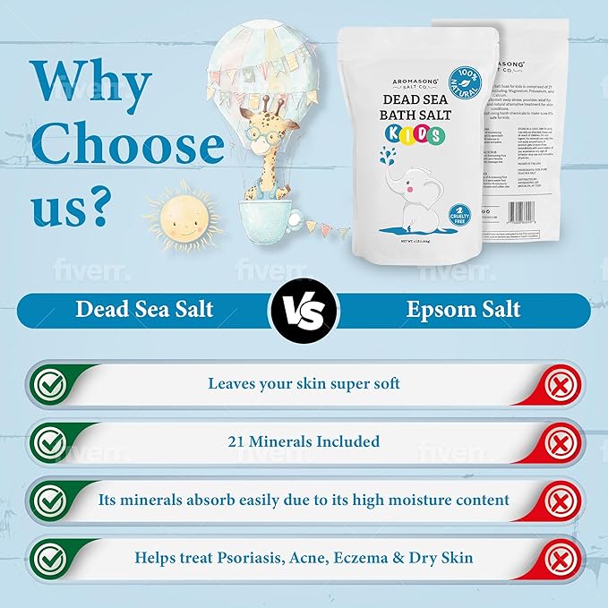 Aromasong Dead Sea Salt for Kids Bath Soak, 4 Lbs. Fine Grain Large Bulk resealable Pack, 100% Pure & Natural.
