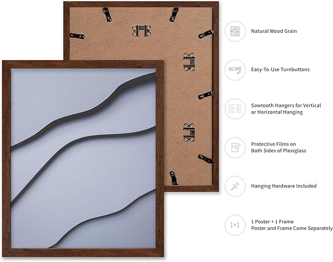 Monem Art Minimalist White Paper Waves Print - Abstract Scandinavian Texture Poster - Wall Decor for Living Room, Bedroom or Office - 12x16 Brown Framed Wall Art by Mareike Bohmer