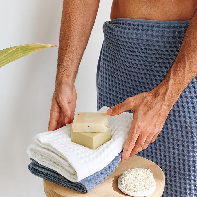 sea me at home Waffle Hand Towel – 100% Turkish Cotton, Quick-Dry, Soft and Absorbent Bathroom Towel (Denim)