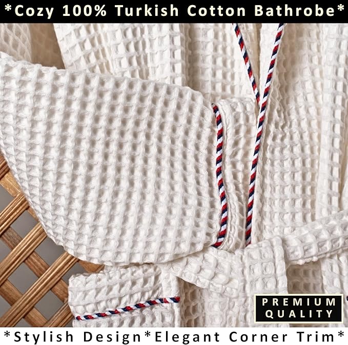PÜSKÜL Luxury Waffle Robe for Women & Men - Natural 100% Turkish Cotton Bathrobe - Housecoat Womens & Housecoat Mens
