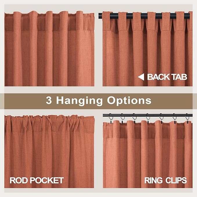 Pitalk Boho Curtains for Bedroom 2 Panels Rust Terracotta Colored Rod Pocket Back Tab Door Curtains Linen Sheer Bohemian Curtain for Living Room Ceiling to Floor Length Extra Wide 52 x 96 Inch Long