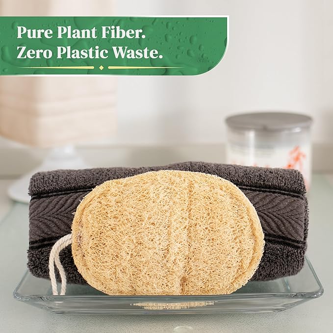 Natural Loofah Exfoliating Sponge (3 Pack) - Organic Loofah for Body - Biodegradable Shower Luffa - Natural Bath Sponges Loufa - Estropajos para el Cuerpo