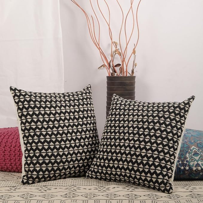 Trade Star Set of 2 Handloomed Pillow Cover Decorative Cotton Cushion Covers Throw Pillow Case Premium Quality Pillow sham Farmhouse Decor 20x20 Inches