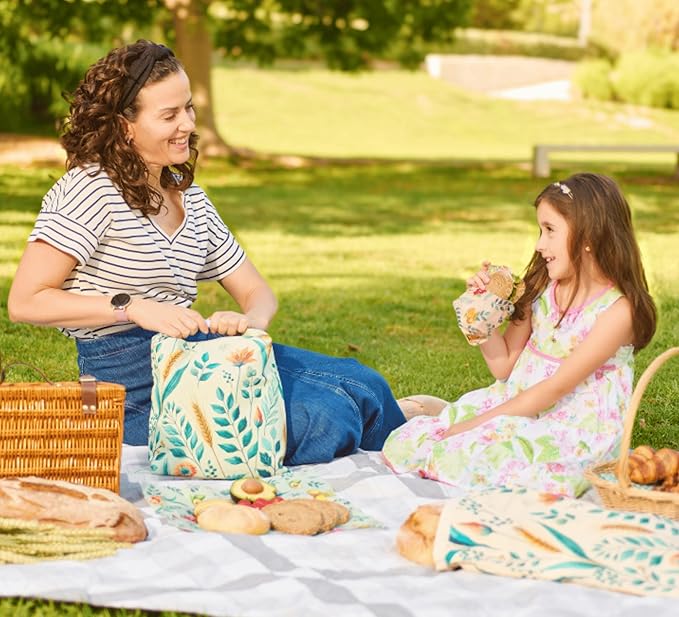 Beeswax Bread Bag for Homemade Bread & Beeswax Wrap Set, 2 XL Sourdough Bread Bags + 2 Beeswax Wraps for Food | Keep Bread Fresh, Breathable, Reusable & Less Waste Storage for Home Bakers