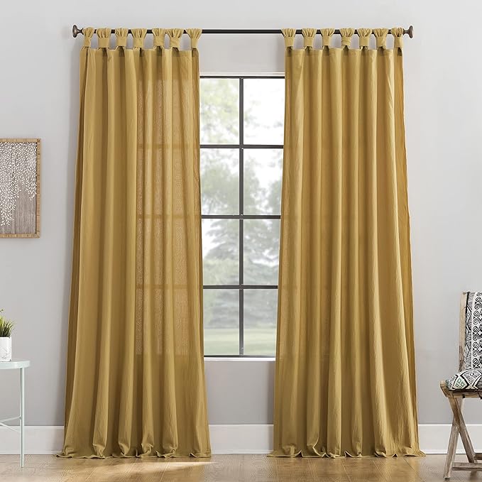 Archaeo Washed Cotton Twist Tab Curtain, 52" x 84", Mustard Yellow