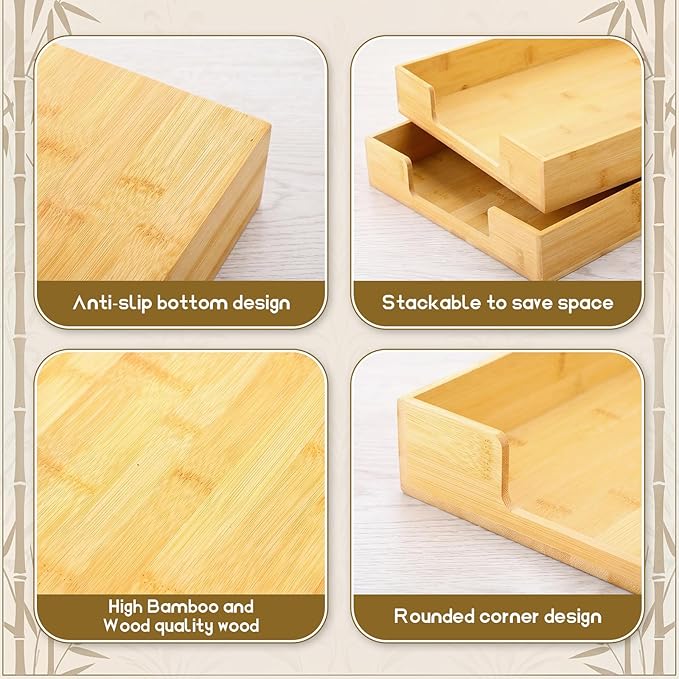 Mifoci 2 Pcs Wood Letters Tray Bamboo Stackable Paper Organizer Letter Tray, Desktop File for A4 Documents, Wooden Office Paper Holder Stacking for Home School Workspace