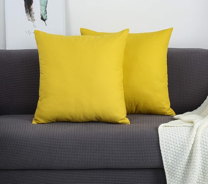 TangDepot Handmade Decorative Solid 100% Cotton Canvas Throw Pillow Covers/Pillow Shams, (20"x20", Deep Yellow), 1 Count (Pack of 1) | 100% cotton, same-color zip, machine wash & air dry. For living room, bedroom, office, car. 42 colors, 278 sizes. Cov...